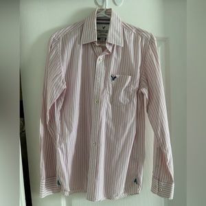 American eagle dress shirt in pink and white mens extra small